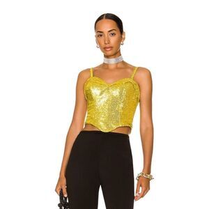 AREA Sequin Corset Top in Gold‎